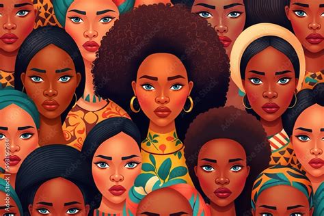 Seamless Of African American Women Faces Stock Illustration Adobe Stock