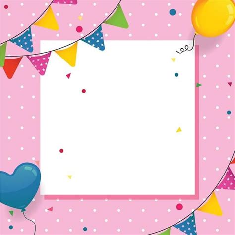 a pink birthday card with balloons and confetti on the edges, in front ...