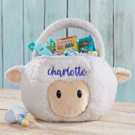 Lamb Embroidered Plush Easter Basket Easter Easter Basket Easter