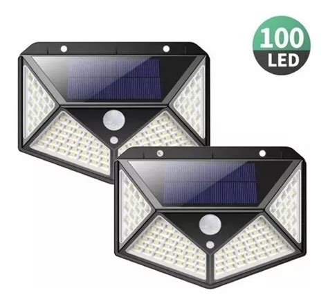 Luminária Parede Solar 100 Leds Bateria Luz Balizador Jardim