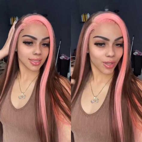 Pink Skunk Stripe Hair On Brown Lace Front Wigs Yolissa Hair