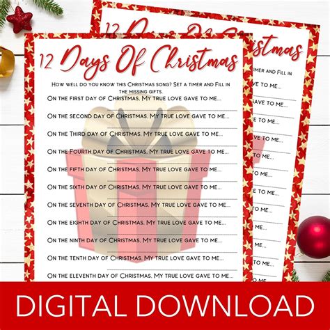 12 Days of Christmas Printable Quiz, Digital Download, Party Game, Festive Family Fun - Etsy UK ...