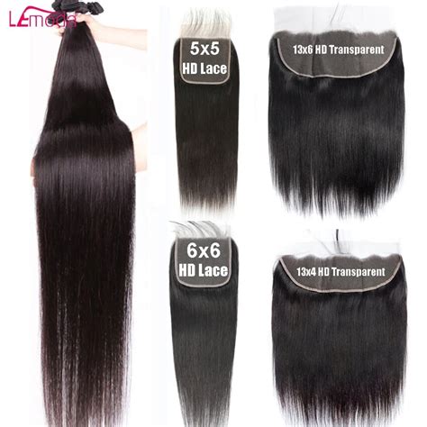 Lemoda Straight Hair Bundles With Frontal 13x6 HD Transparent 5x5 6x6