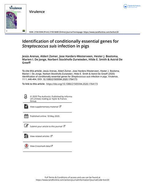 PDF Identification Of Conditionally Essential Genes For Streptococcus