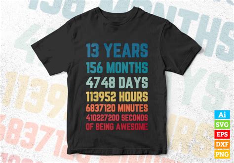 13 Years 156 Months Of Being Awesome 13th Birthday Vintage Editable