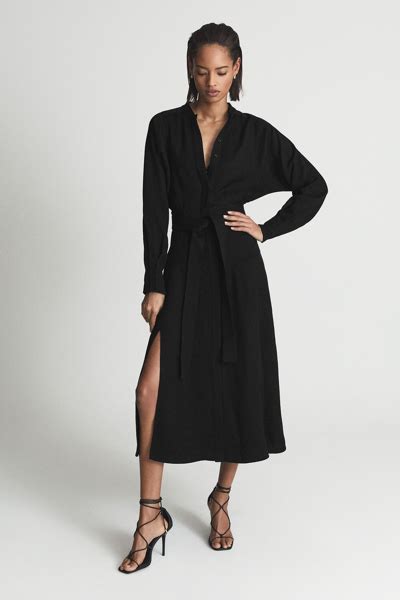 Reiss Darcy Belted Midi Dress In Black Modesens