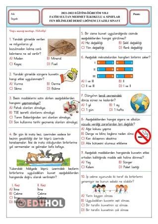 4 Sınıf Fen Bilimleri 1 Döne Eduhol Etkinlik İndir Oyun Oyna