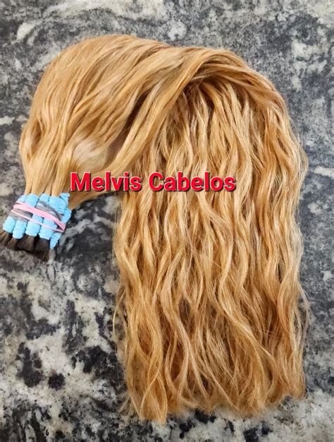 Cabelo Humano Ondulado Loiro Médio Acobreado Raiz Castanho 60cm 50