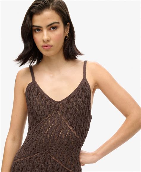 Womens Crochet Cami Mini Dress In Dark Oak Brown Superdry Uk