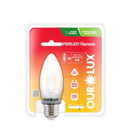 Superled Vela Filamento Clara E27 3W BIV 6000K Ourolux