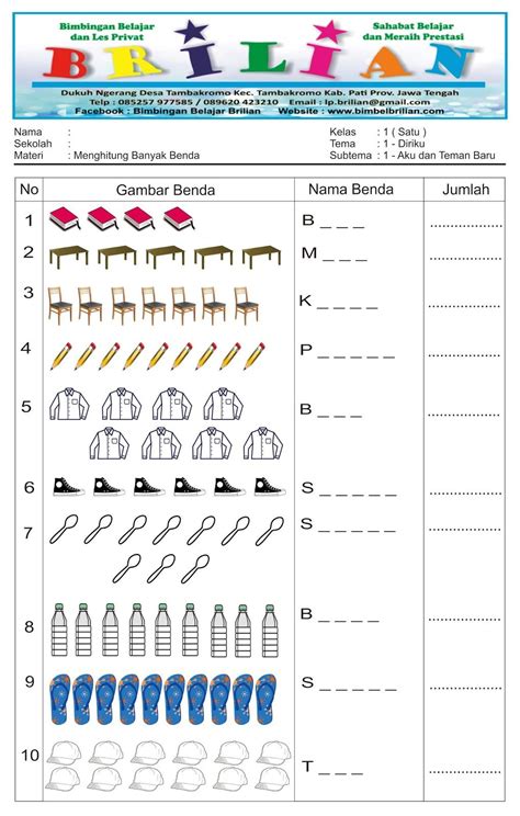 Soal Menghitung Maju Dan Mundur Kelas 1 SD Lembar 1 Bimbel Brilian