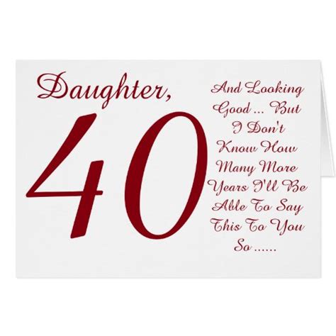 Fun 40th Birthday Daughter Red And White Text Card Zazzle