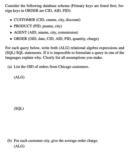 Solved Consider The Following Database Schema Primary Keys Chegg