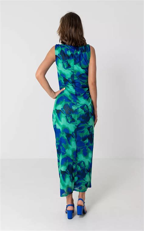 Maxi Jurk Van Mesh Stof Blauw Groen Guts Gusto