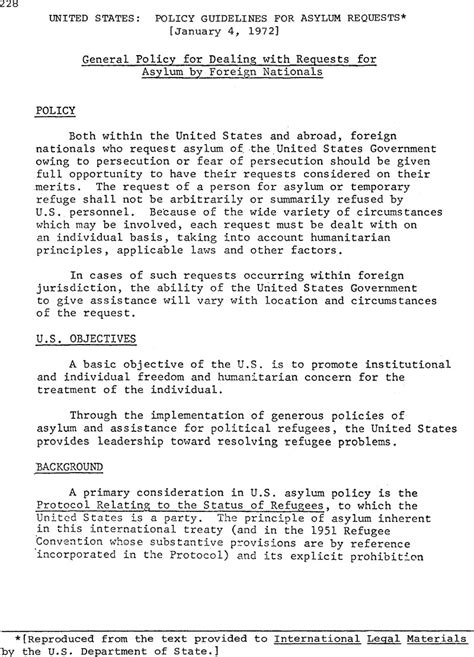 United States Policy Guidelines For Asylum Requests International