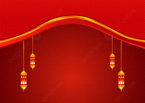 Red Golden Islamic Background With Lantern Moon Stars Arabic Poster