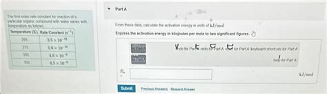 Solved Table The First Order Rate Constant For Reaction Of Chegg