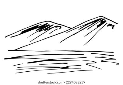 Vector Black Outline Drawing Mountain Landscape Stock Vector (Royalty ...