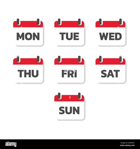 Calendar And Days Of The Week Vector Set Colorful Monday Tuesday