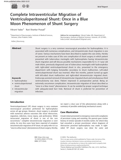 PDF Complete Intraventricular Migration Of Ventriculoperitoneal Shunt