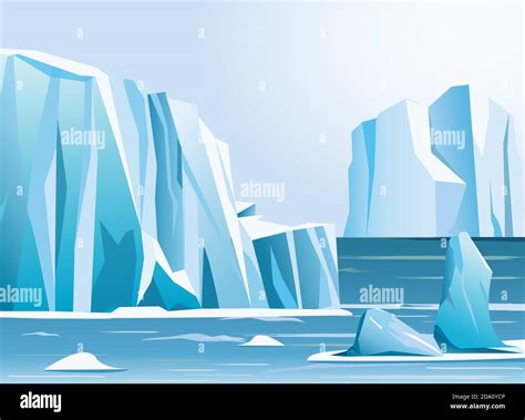 Vector Illustration Arctic Landscape Iceberg And Mountains Winter