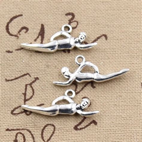 20pcs Charms Swimming Swimmer Sporter 29x11mm Antique Silver Color Pendants Making Diy Handmade