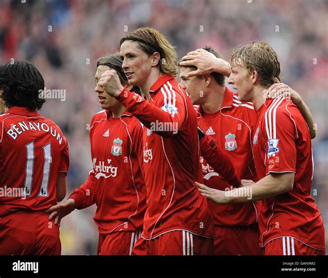 Liverpool S Fernando Torres Celebrates Scoring His Sides Second Goal Of