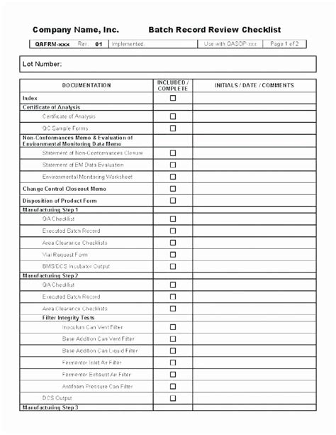 Qc Checklist Template Excel