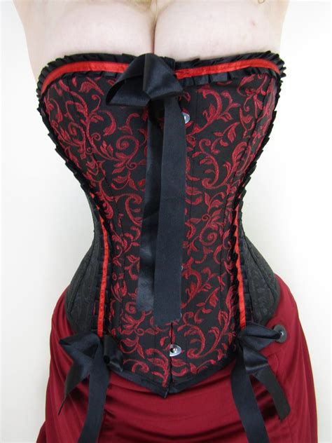 Custom Made Red And Black Damask Overbust Corset Dotty After Midnight