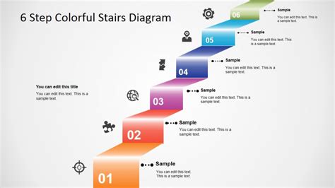 6 Step Colorful Stairs Diagram다이어그램 For 무료ppt템플릿