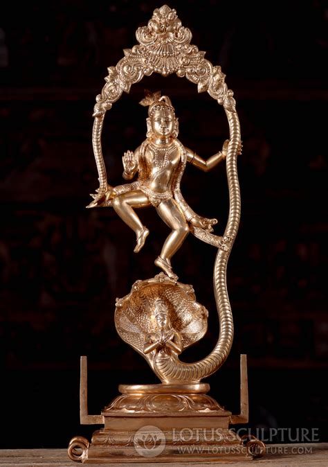 Polished Bronze Patina South Indian Kaliya Krishna Dancing On Headed