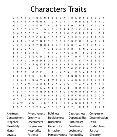 Character Traits Word Search Wordmint