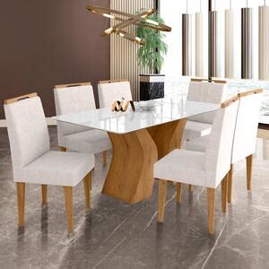 Conjunto Mesa De Jantar 6 Cadeiras Canela Champagne Santorini Creta