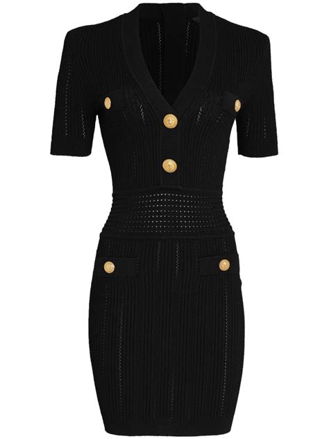 Balmain Pointelle Knit Mini Dress Black Farfetch