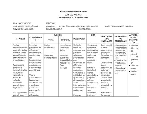 Calam O Programa De Asignatura Grado