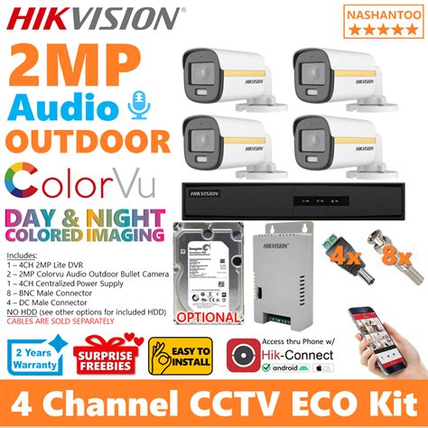 Hikvision Ch Mp Colorvu Audio Camera Outdoor Diy Cctv Package Kit