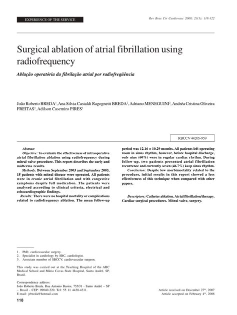 Pdf Ablação Operatória Da Fibrilação Atrial Por Radiofreqüência