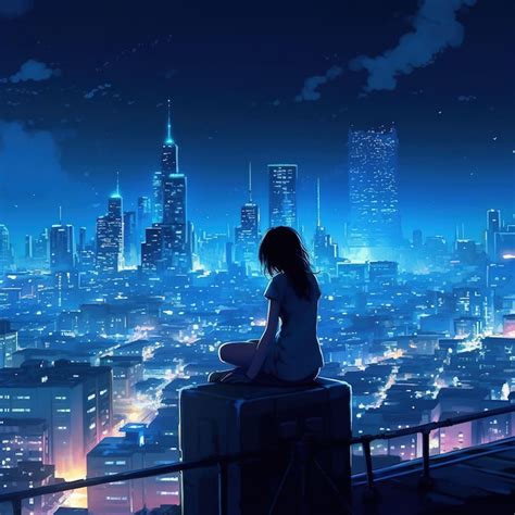 premium photo anime girl sitting   rooftop    city