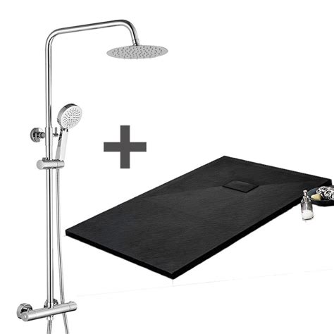 Pack Receveur De Douche 80 X 160 Cm Extra Plat Noir Colonne De Douche