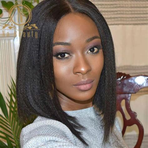 Full Lace Wig Yaki Straight Natural Color Bob Wigs Brazilian Italian