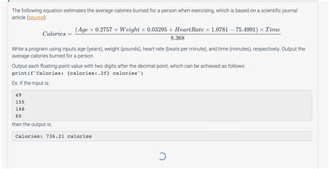 Solved The following equation estimates the average calories | Chegg.com