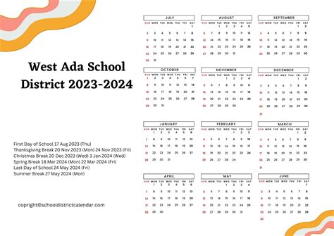 West Ada School District Calendar Holidays 2023-2024