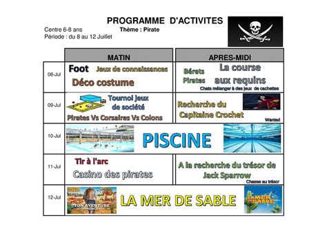 Programme Des Vacances De Juillet 6 10 ASSO SPORTS LOISIRS