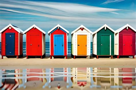 Premium Photo A Row Of Colorful Beach Huts With A Blue Sky Behind Them