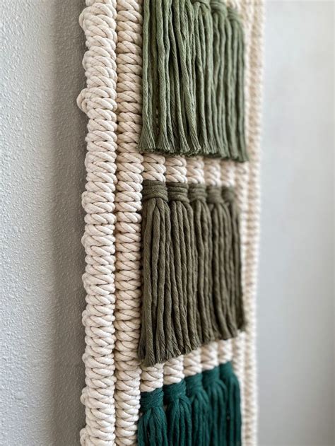 Green Ombre Macrame Wall Hanging Long Modern Fiber Art Tapestry Color Block Textile Art