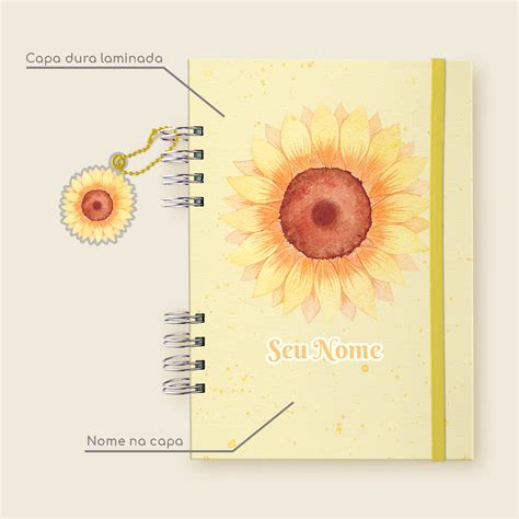 Caderno A5 Wire O Estampa Girassol