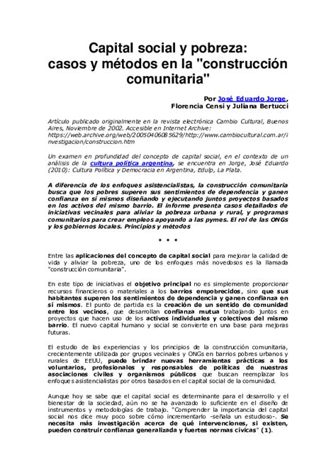 Pdf Capital Social Y Pobreza Casos Y Métodos En La Construcción Comunitaria José Eduardo