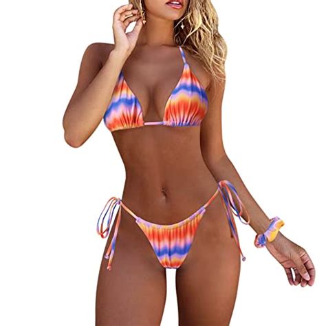 MOSHENGQI Women Sexy Brazilian Bikini 2 Piece Spaghetti Strap Top Thong