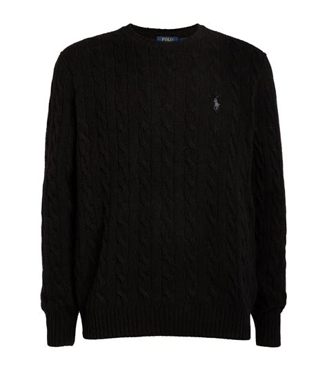 Polo Ralph Lauren Black Wool Cable Knit Sweater Harrods Uk