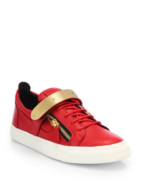 Giuseppe zanotti Leather Low-top Banded Sneakers in Red for Men | Lyst